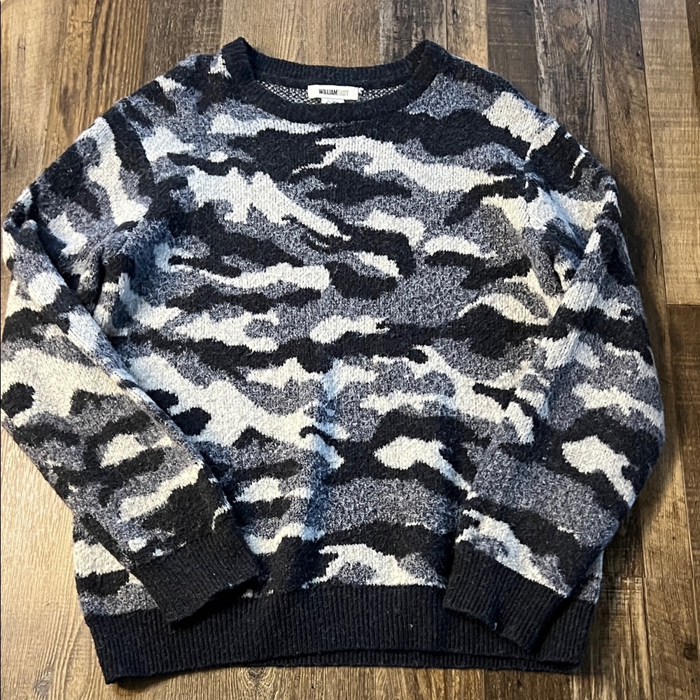 William Rast Men’s Camo Crewneck Sweater - Black & Gray